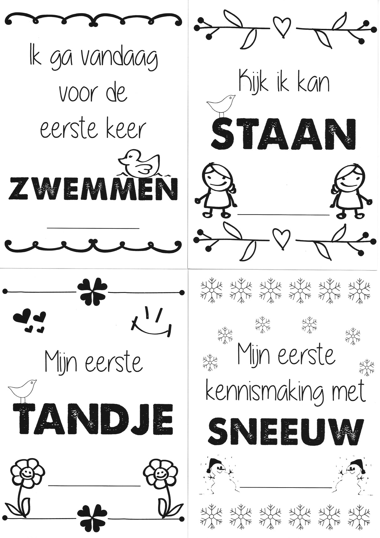 Mijlpaalkaarten '1ste jaar' (zwart-wit) - HelloBaby.be