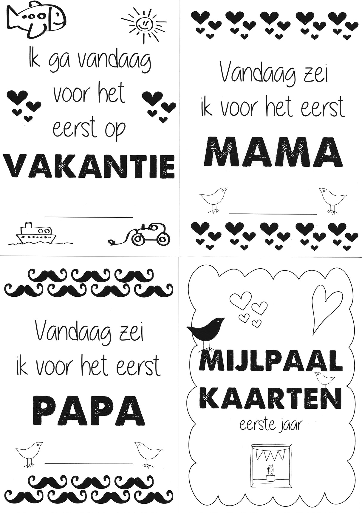 Mijlpaalkaarten '1ste jaar' (zwart-wit) - HelloBaby.be