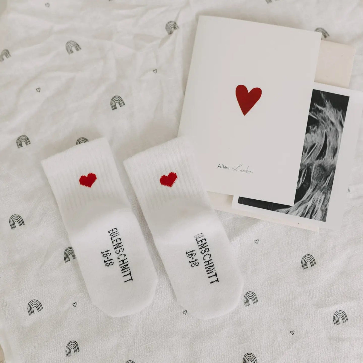 baby sokken rood hartje wit eulenscnitt