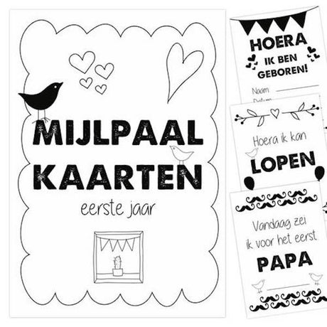 Mijlpaalkaarten '1ste jaar' (zwart-wit) - HelloBaby.be